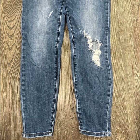 KanCan Super High Rise Dark Destructed Curvy Button Fly Skinny Jeans Size 29 - Picture 2 of 11